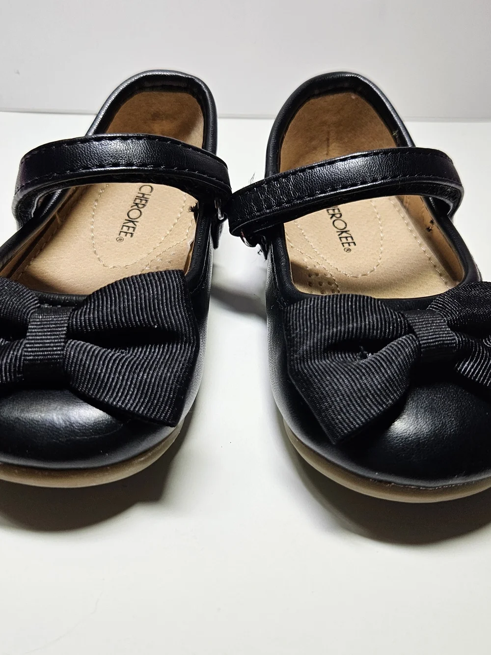 Cherokee Toddler Girls Black Mary Jane Dress Shoes Ribbed Bow Strap Size 5